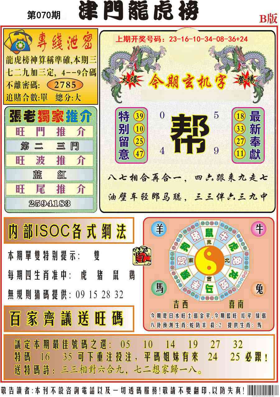 070期津门龙虎榜B[图]