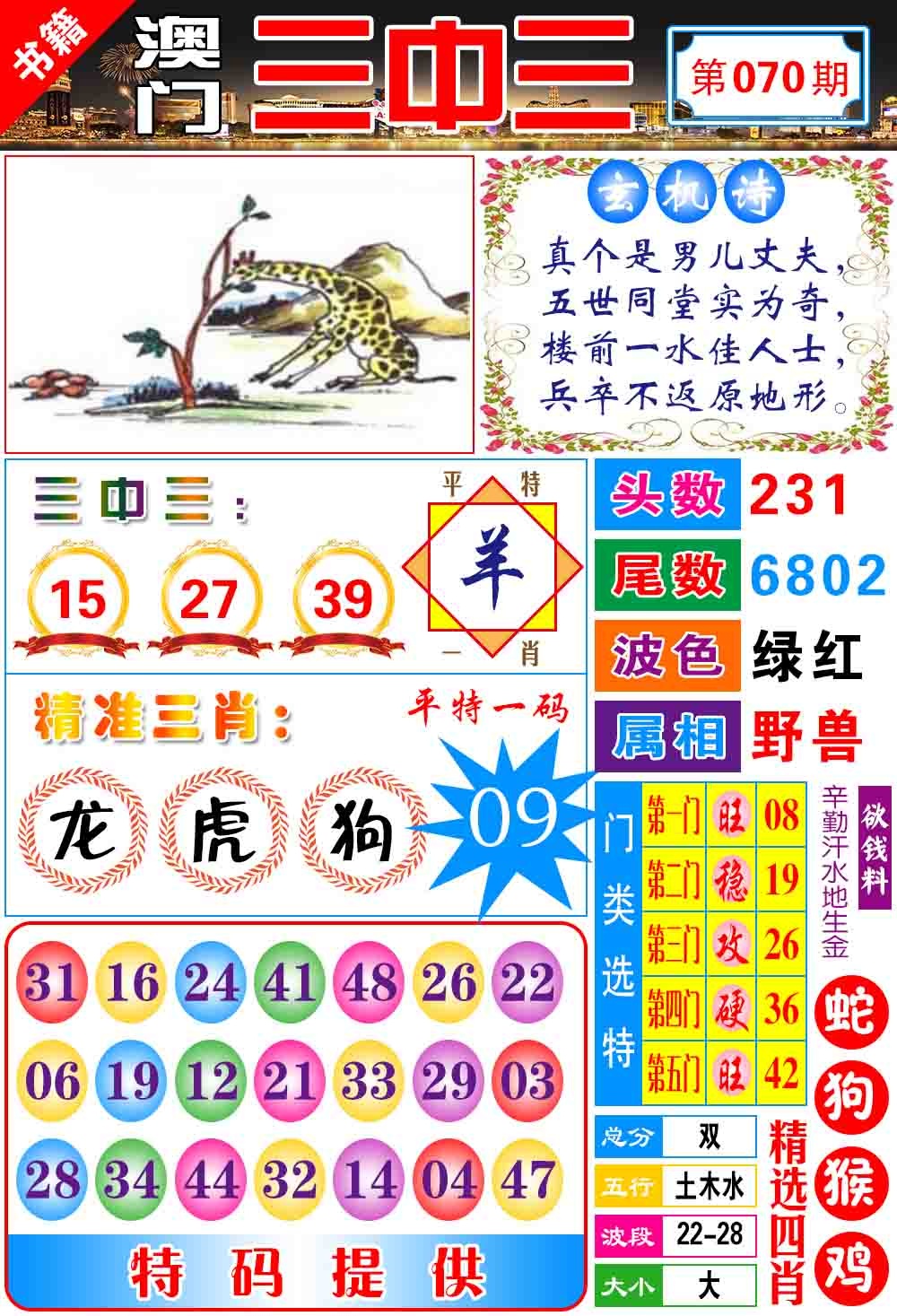 070期澳门宝典三中三[图]
